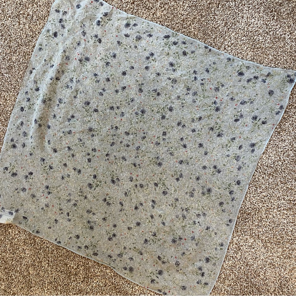 Talbots 100% Silk Sheer Blue Floral Scarf 21.5” Square